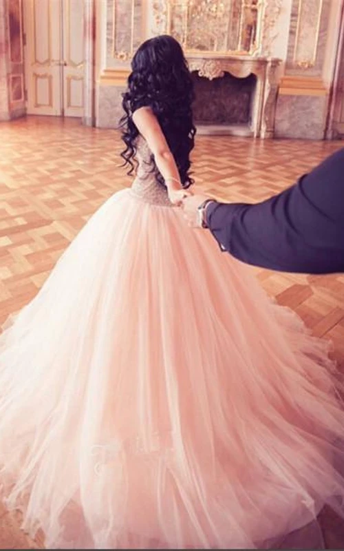 Atemberaubendes, bodenlanges Kristall-Prinzessinnen-Tüll-Abendkleid für Sweet 16 und Quinceañera