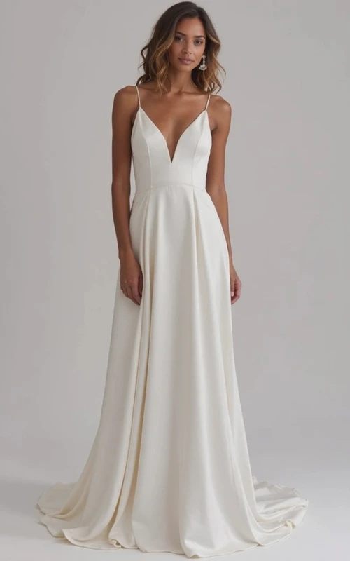 Vestido sencillo de gasa satinada con escote en V y tirantes finos