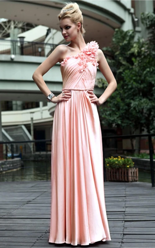 Rosa A-Linien-Kleid in Bodenlänge mit One-Shoulder-Schulter