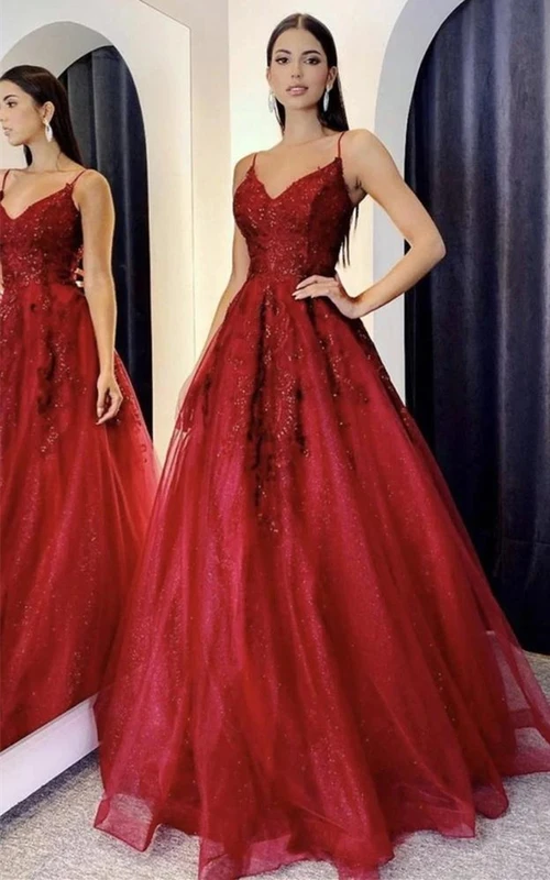Vestido de fiesta sin mangas, delicado, de corte A, de tul, con escote en V y lentejuelas