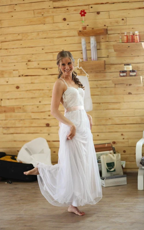 Vintage Tulle A-Line Open Back Dress With Lace Bodice