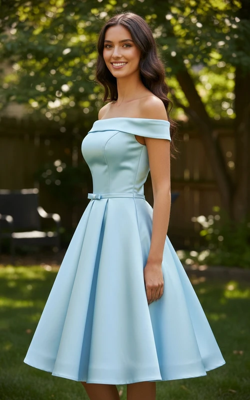 Verspieltes blaues Satin-Minikleid mit Schleife