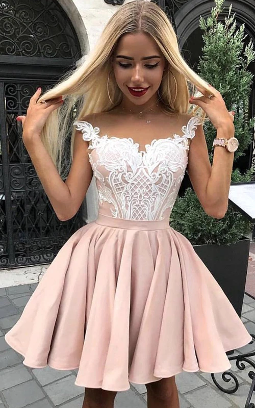Kurzes, ärmelloses, modernes A-Linien-Kleid aus Taft mit Applikationen für den Abschlussball