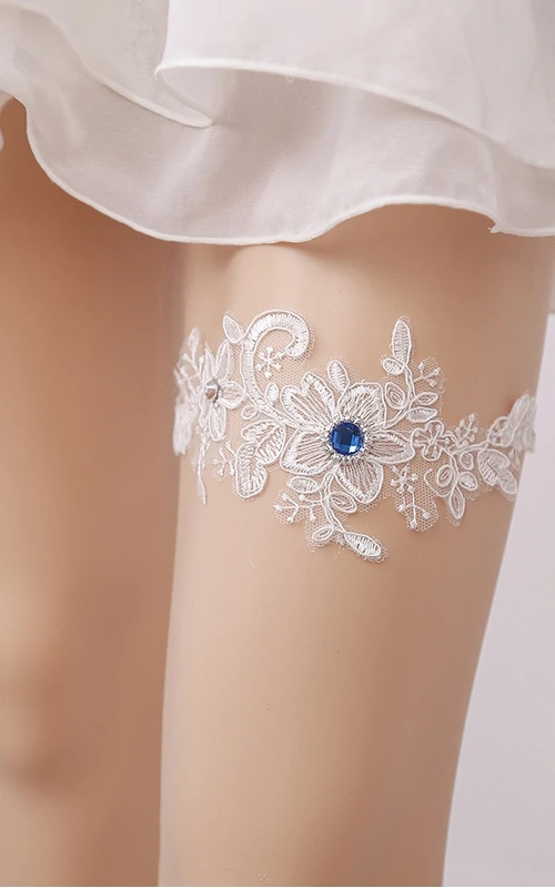 Liga elástica con aplique de encaje de diamante azul, de 16 a 23 pulgadas.