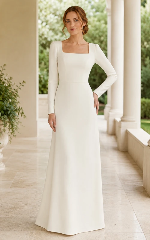 Robe de mariée fourreau Temple Square, longue jusqu'au sol, manches longues, en satin, sobre et simple, style cour.