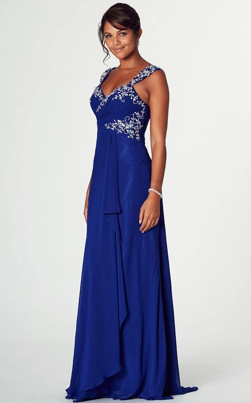 Draped Sleeveless Strapped Chiffon Prom Dress