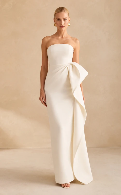 Strapless bow sheath floor length courthouse wedding dress