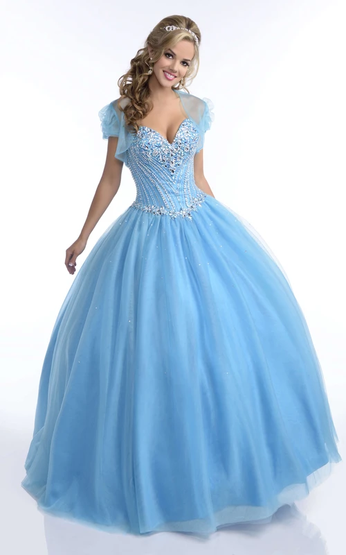Robe de bal en tulle à décolleté cœur, dos lacé et corset à sequins