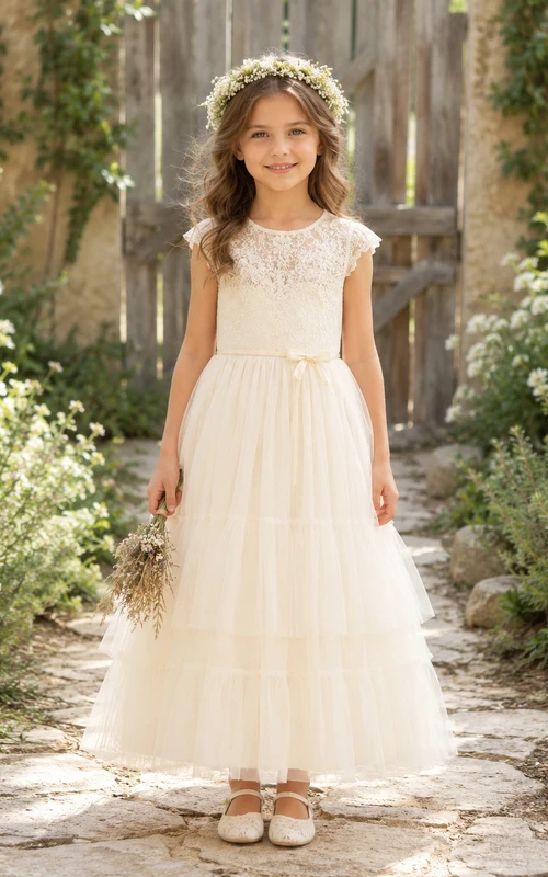 Boho-Blumenmädchenkleid aus Spitze und Tüll