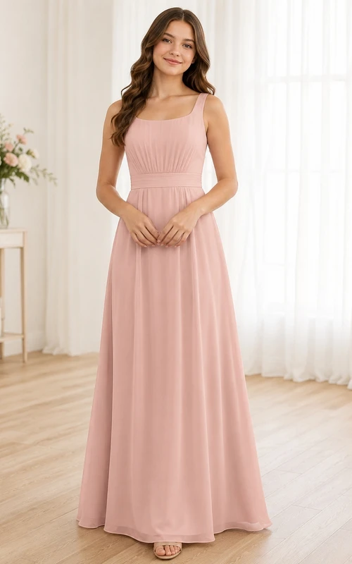 Perlmuttrosa Brautjungfernkleid, A-Linie, ärmellos, schlicht