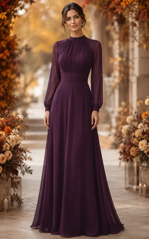 Robe de demoiselle d'honneur prune en mousseline de soie, dos nu, coupe trapèze