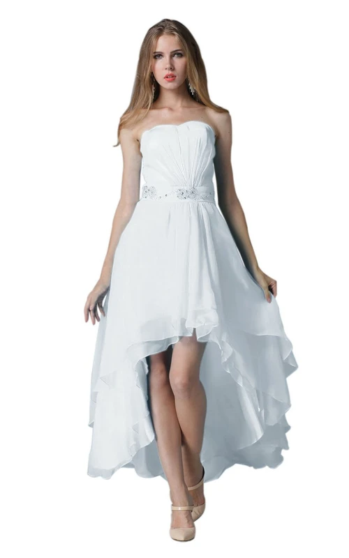 Robe bustier froncée à perles et à volants en mousseline superposée