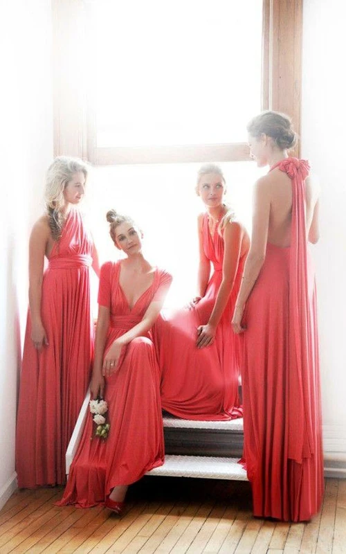 Different Style Chiffon Prom Gowns Floor Length Ruffles Concertible Bridesmaid Dresses