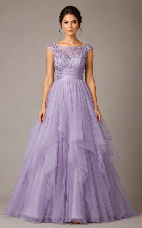 Vestido de quinceañera de gala estilo barco lila