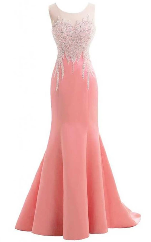 Ärmelloses, perlenbesetztes Meerjungfrauenkleid aus langem Satin mit Schleife