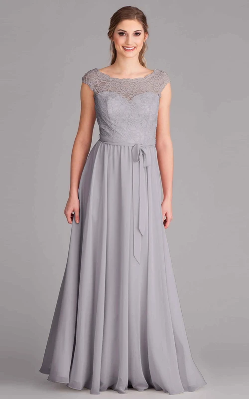 Robe de demoiselle d'honneur en mousseline de soie sans manches, en dentelle, avec encolure ronde, nœud et dos nu en V.