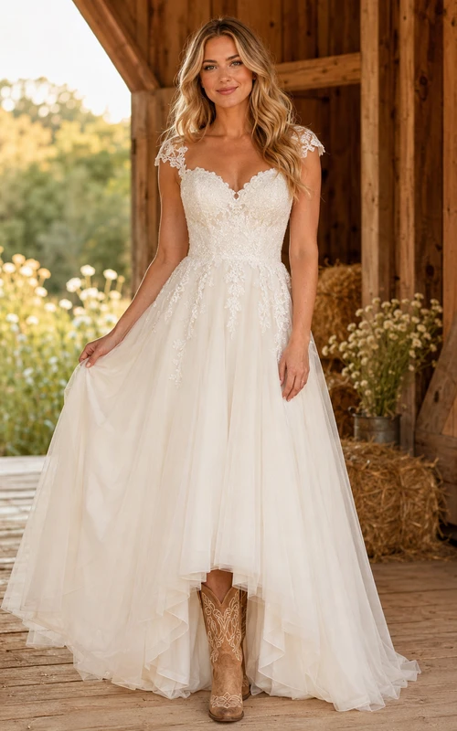 Robe de mariée de maternité à épaules dénudées, manches papillon, dentelle à volants