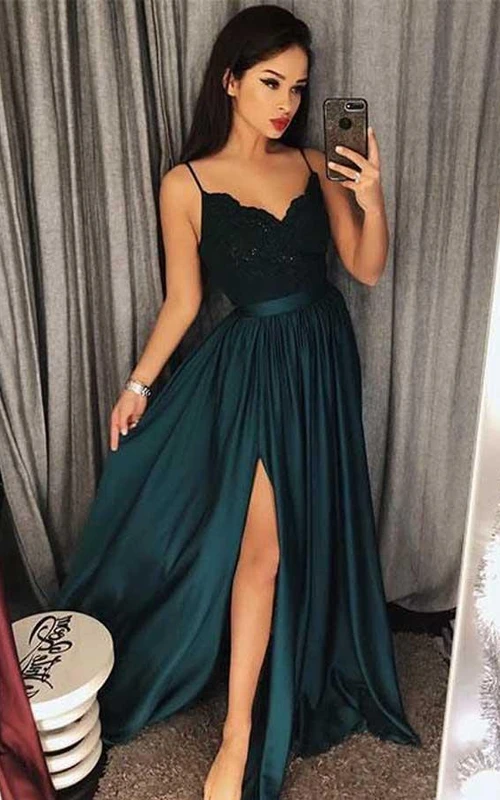Robe trapèze en satin et dentelle, col en V, sans manches, fermeture éclair