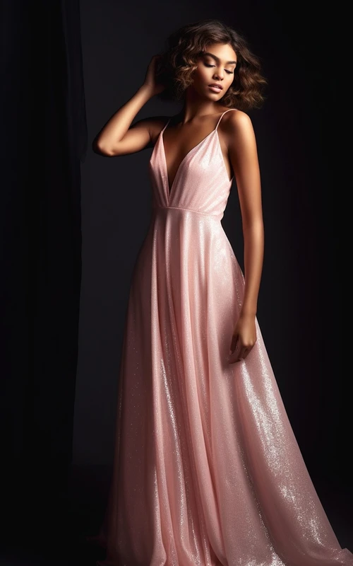 Spaghettiträger-Kleid in zartem Rosa mit Pailletten, lässiges Etuikleid für den Abschlussball
