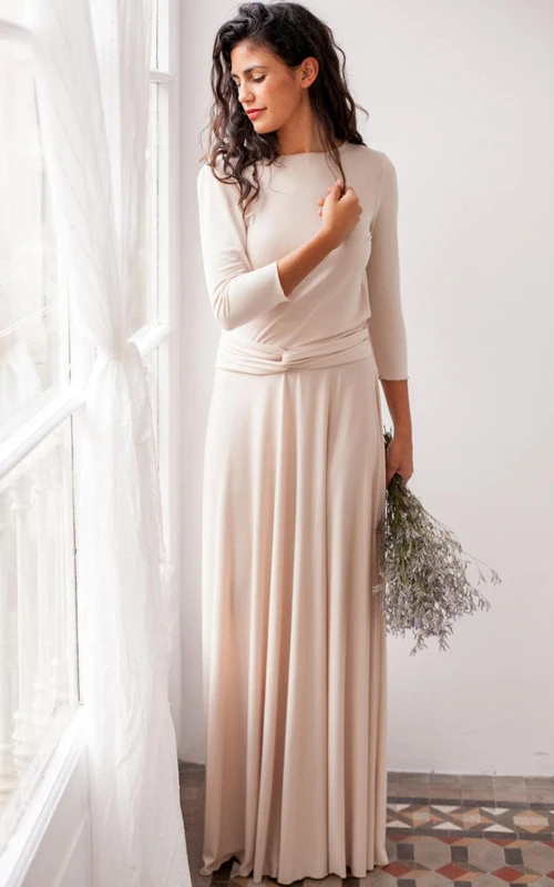 Robe à manches longues en jersey et satin