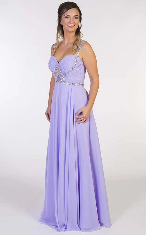 Robe de bal longue en mousseline sans manches à bretelles croisées