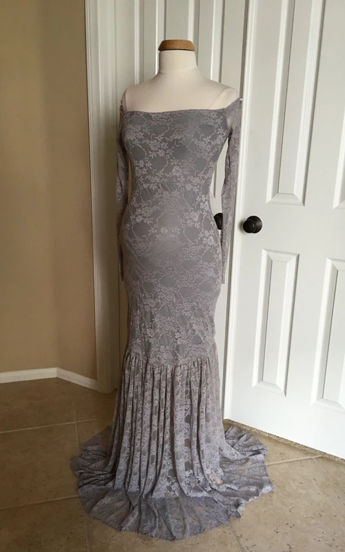 Lace Mermaid Illusion Long Sleeve Off-the-shoulder Dress