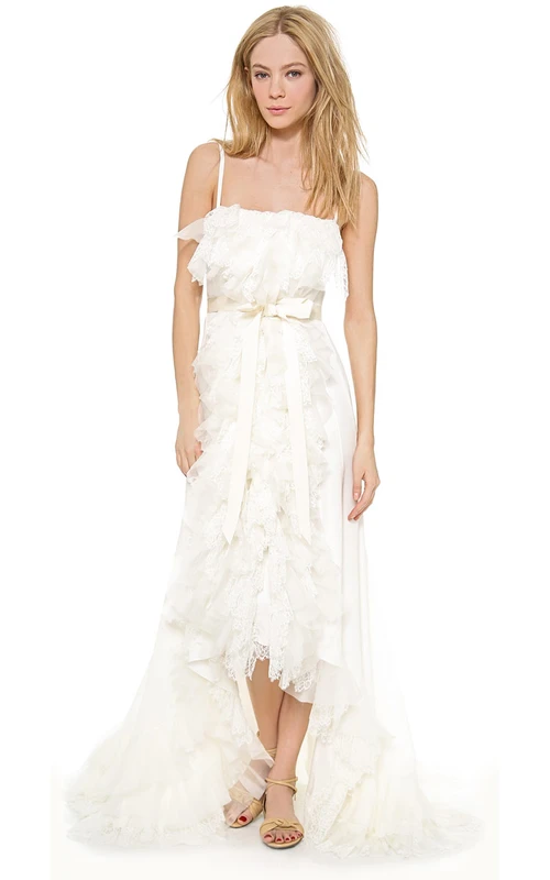 High-low Spaghetti A-line Organza Dress With Ruffles