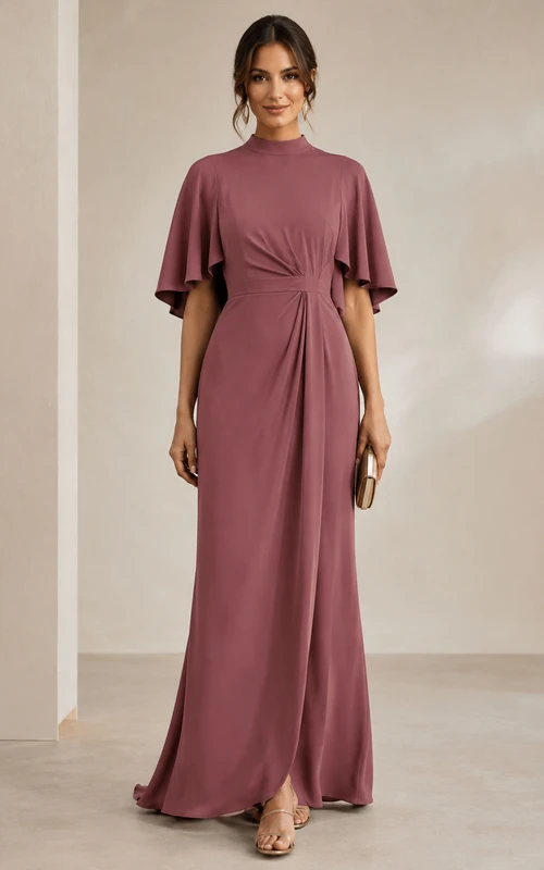 Robe fourreau mauve à manches cape bateau