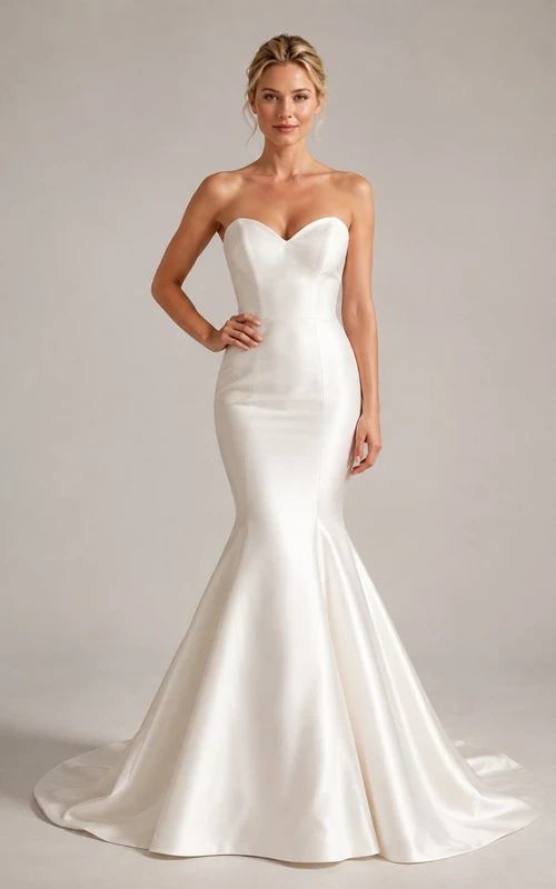 Satin Sweetheart Mermaid Floor-Length Sweep Train Simple Bridal Gown