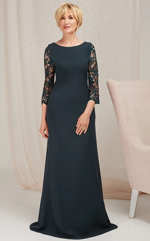 Elegantes A-Linien-Kleid aus Satin mit U-Boot-Ausschnitt, bodenlang und Reißverschluss für die Mutter der Braut