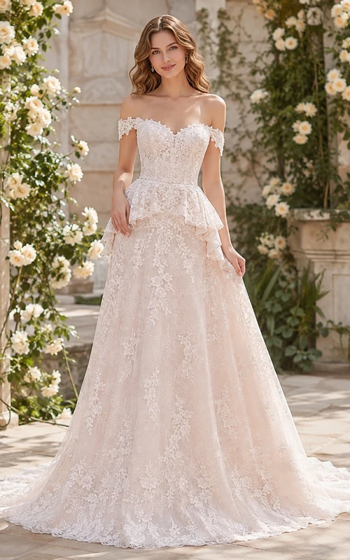Mermaid Square Romantic Neck Bridal Refined Wedding Dress Lace