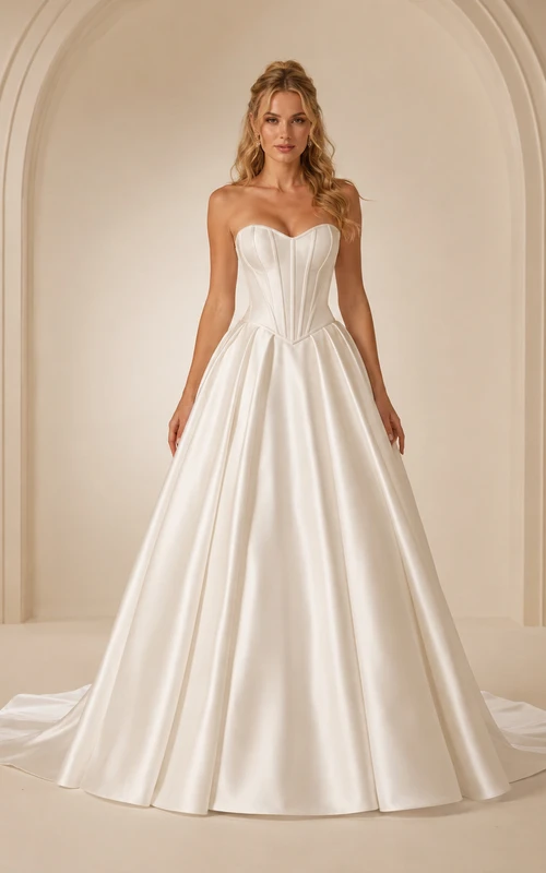 Robe de mariée minimaliste en satin, robe de bal bustier à traîne, décolleté cœur