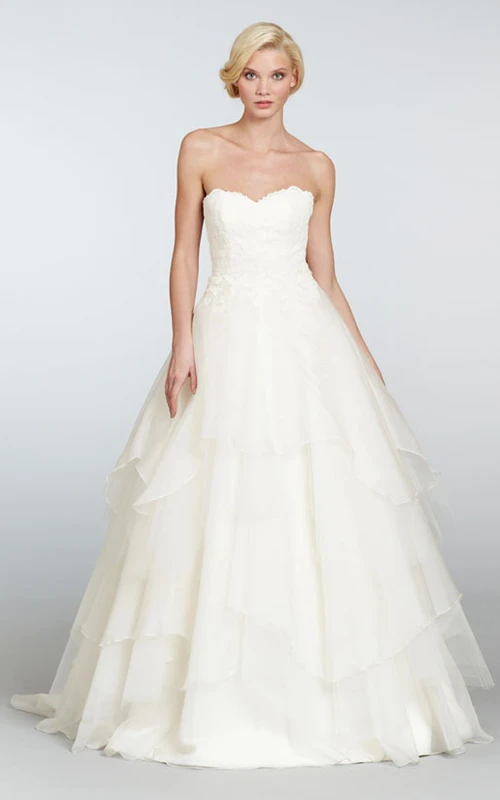 Robe de bal classique bustier à volants en organza avec corsage en dentelle