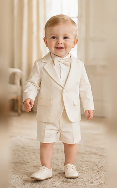 Cream Blazer Bow Tie Short Formal Christening Suit for Baby Boy