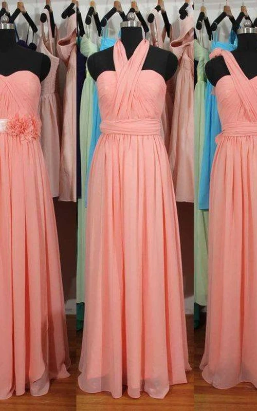 Simple A-Line Chiffon Convertible Bridesmaid Gowns Ruffles Evening Dresses