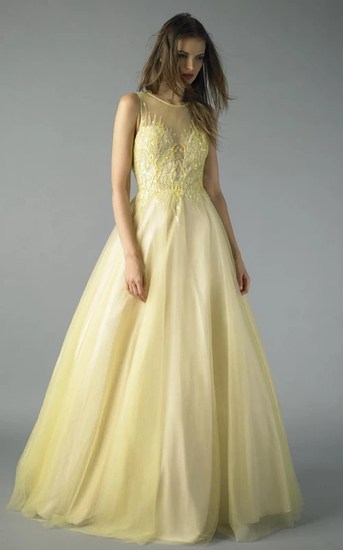 Robe trapèze longue sans manches en tulle à fermeture éclair et ornée de bijoux