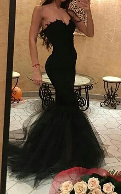 Sexy Black Sweetheart Mermaid Prom Dress With Ruffles