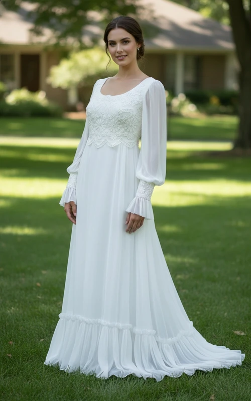 Bescheidenes Chiffon-Abendkleid mit langen Ärmeln