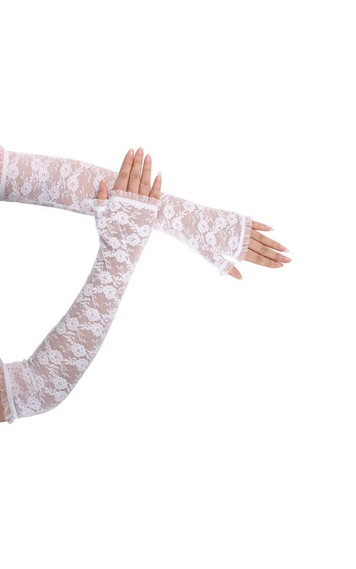Lange, dünne Spitzenhandschuhe