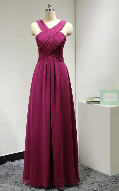 Criss Cross Straps Pleated A-line Chiffon Dress With Ruching