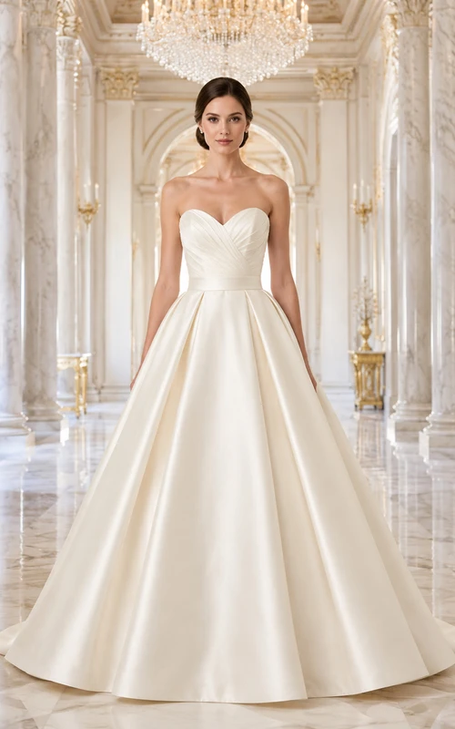Strapless Sweetheart Satin Cathedral Ball Gown Wedding Dress