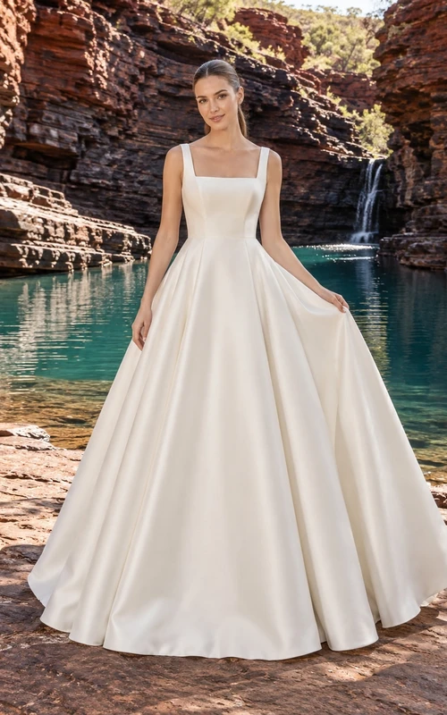 Schlichtes Ballkleid mit eckigem Ausschnitt und Satinträgern – Brautkleid