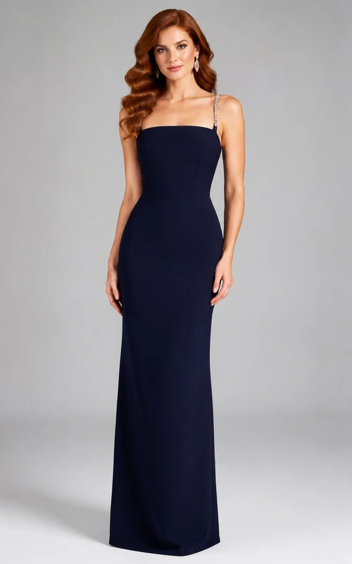 Dunkelblaues, trägerloses, minimalistisches Etui-Abendkleid