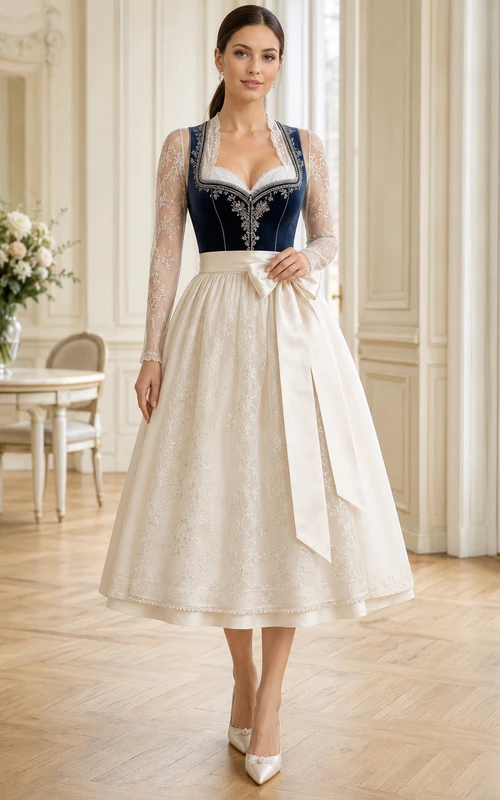 Robe de mariée noire modeste Dirndl à col carré et manches longues en dentelle illusion pour un mariage de style thé