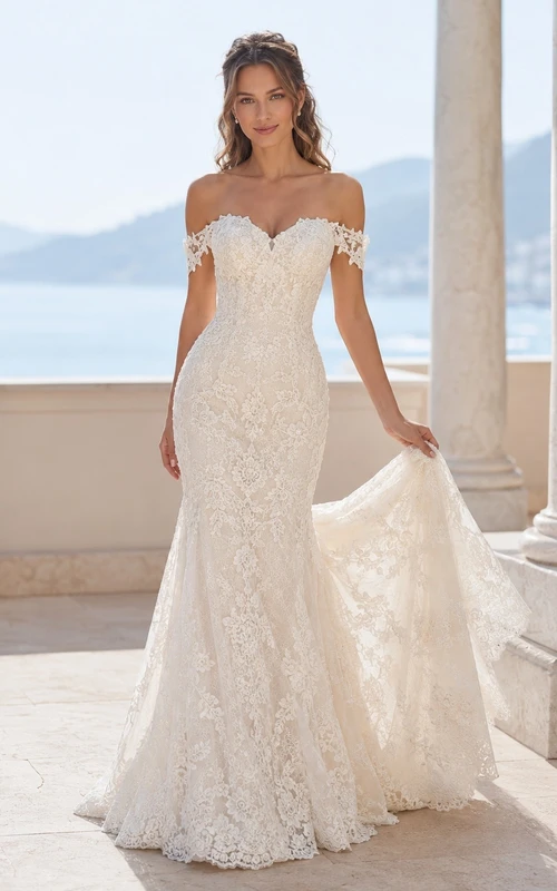 Lace Off-the-shoulder Mermaid Wedding Gown Sweep Train Dress