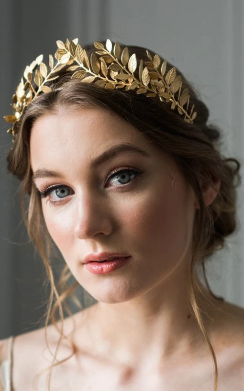 Vintage-Haarreif im Western-Stil, handgefertigt, olivgolden, mit Lorbeermuster.