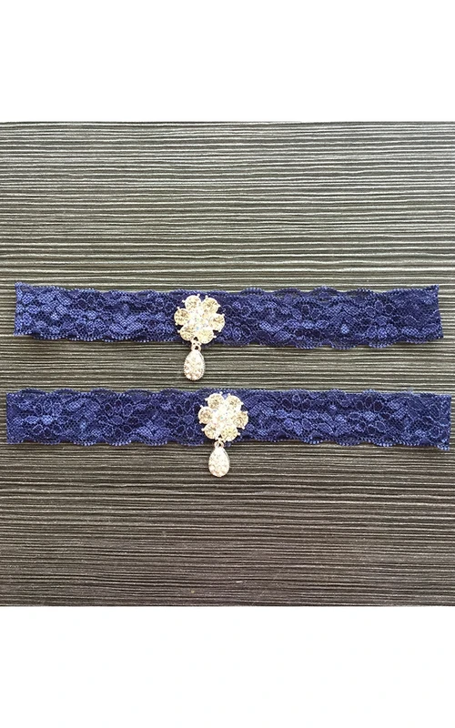 Blauer, sexy Spitzenstrumpfhalter mit elastischem zweiteiligem Design, passend für einen Umfang von 40-58 cm