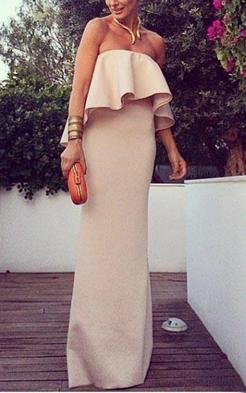 Robe longue bustier en satin à volants