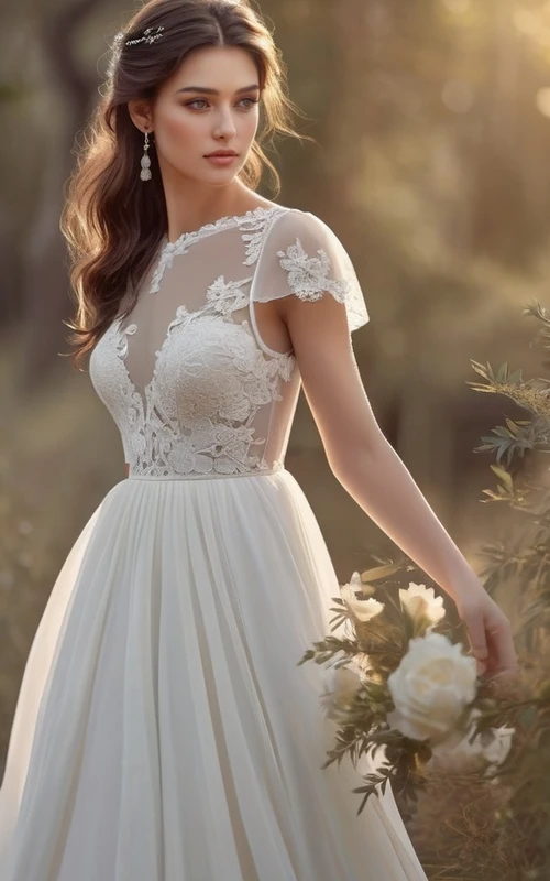 Boho-Chiffonkleid im Empire-Stil mit A-Linien-Schnitt, Falten und Applikationen