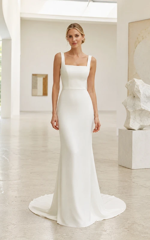 Minimal Square Neck Crepe Column Art Gallery Bridal Gown